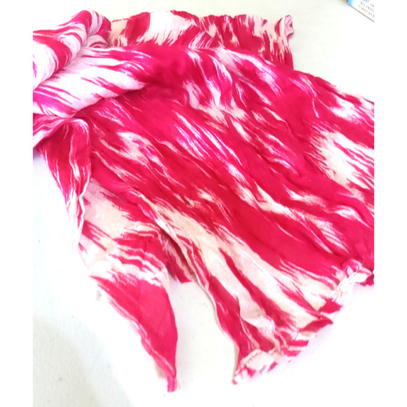 Scarf Rectangle 68" X 15" Fuchsia Pink White Tie Dye Look Vibrant Candy Stripe - Picture 4 of 7